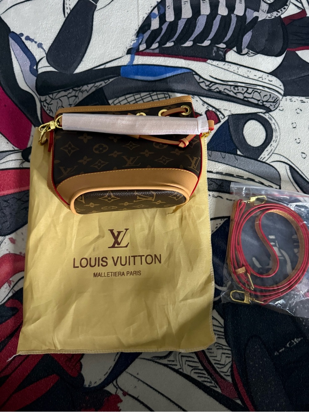 Louis Vuitton Monogram Crossbody in Brown with Tan and Red Trim